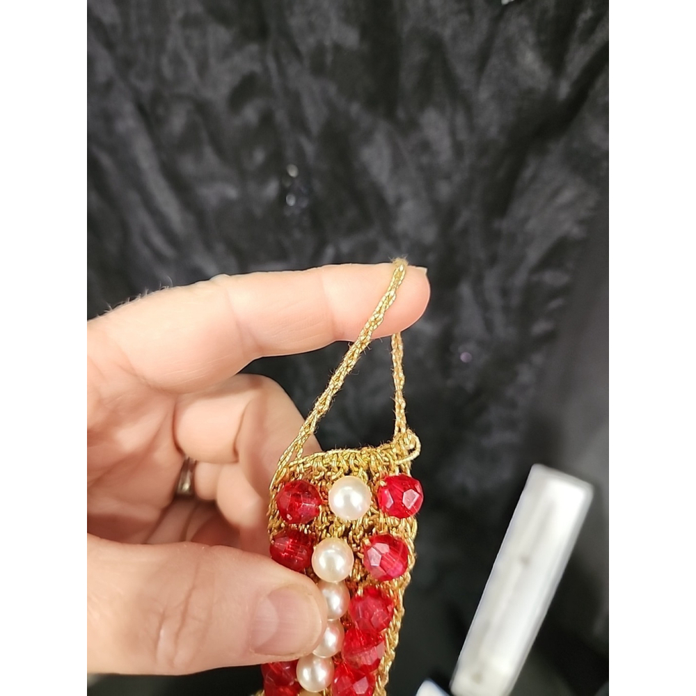 Vintage Barefoot Sandals Foot Jewelry Red Gold Pearls Small Medium - Picture 4 of 6